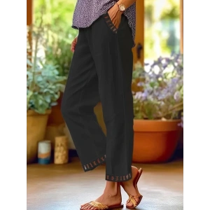 Kadın Beli Lastikli Bağcıklı Cep Ve Pantolon Ucu Güpür Detaylı Pantolon