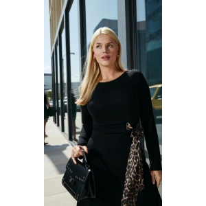 Kadın Bisiklet Yaka Leopar Fiyonk Detay Maxi Boy Elbise