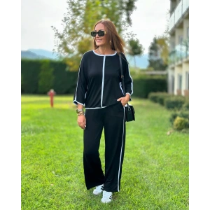 Kadın Bisiklet Yaka Truvakar Kol Biye Detay Bluz Ve Yüksek Bel Lastikli Pantolon Ikili Takım