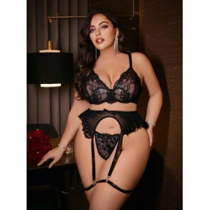 Kadın Büyük beden dantel detaylı fantezi jartiyer takımı 8010