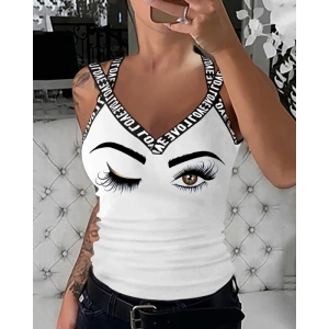 Kadın çapraz şeritli Göz Baskılı Viskon Bluz