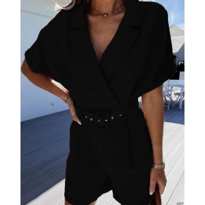 Kadın Ceket Yaka Pileli Kemer Dahil şort Tulum