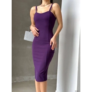 Kadın Dalgıç Krep Kumaş Askılı Midi Boy Elbise