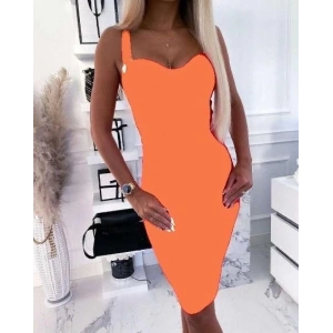 Kadın Dalgıç Kumaş Düğmeli Fermuarlı Askılı Elbise