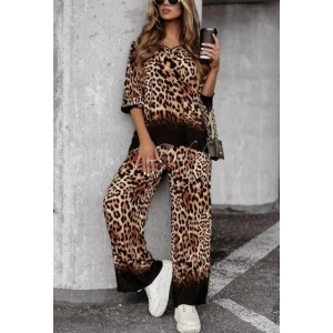 Kadın Dalgıç Kumaş Leopar Desenli Fermuar Detaylı Ikili Tamım