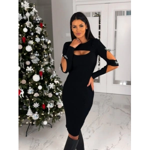 Kadın Dekolte Detaylı Scuba Dalgıç Kumaş Taş Aksesuarli Elbise