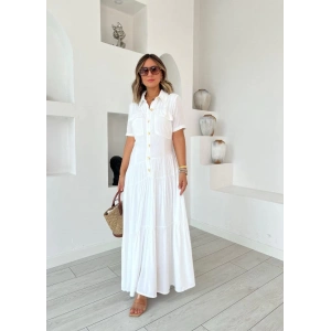 Kadın Dokuma Kumaş Cep Detaylı Maxi Boy Gömlek Elbise