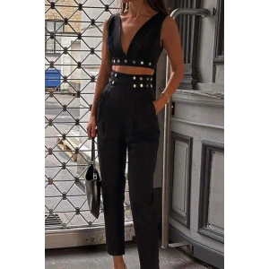 Kadın Double Krep Kumaş Düğme Aksesuar Detaylı Takım