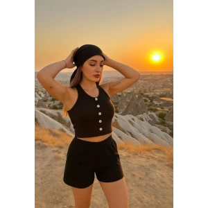 Kadın Düğme Detay Kaşkorse Kumaş Atlet