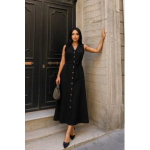 Kadın Düğme Detay Kuşak Dahil Elbise