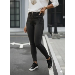 Kadın Fermuar Detay Yüksek Kemerli Kot Pantolon