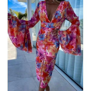 Kadın Göğüs Dekolteli Kolları Volan Detay Astarlı Tül Elbise