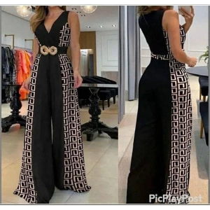 Kadın Göğüs Dekolteli Toka Detay Dijital Baskılı Tulum