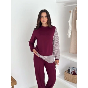 Kadın Gömlek Detay çizgili Yandan Bağlamalı Ikili Takım