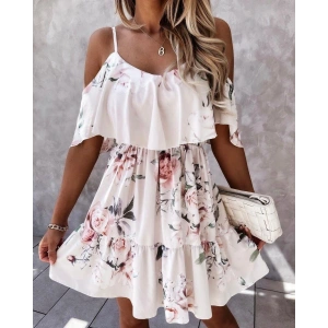 Kadın Gül Desenli Mikro Kumaş Mini Elbise