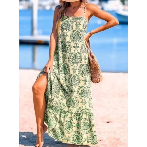 Kadın Ip Askılı Desenli Fırfırlı Süprem Elbise