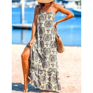 Kadın Ip Askılı Desenli Fırfırlı Süprem Elbise