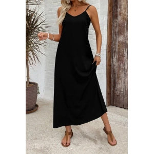 Kadın Ip Askılı Geniş V Yakalı Desenli Süprem Elbise