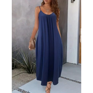 Kadın Ip Askılı Geniş V Yakalı Viskon Elbise