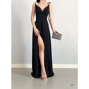 Kadın Ip Askılı Kruvaze Yaka Maxi Boy Abiye Elbise