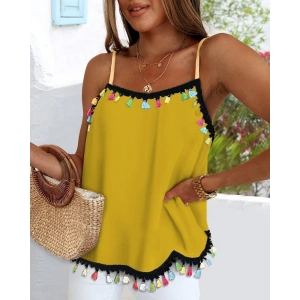 Kadın Ip Askılı Püskül Detaylı Sandy Bluz