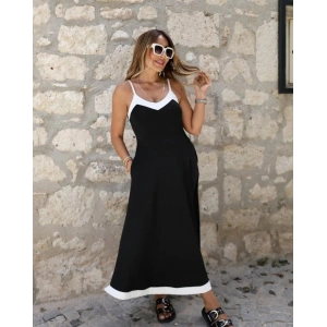 Kadın Ip Askılı V Yakalı çift Renkli Janjan Krep Elbise