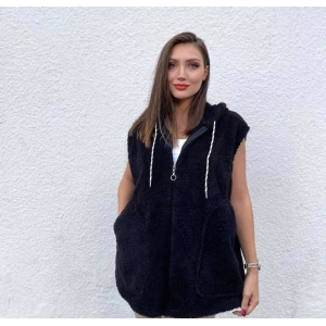 Kadın Kapüşon Ve Fermuar Detay Welsoft Kolsuz Yelek