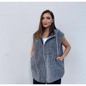 Kadın Kapüşon Ve Fermuar Detay Welsoft Kolsuz Yelek