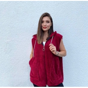 Kadın Kapüşon Ve Fermuar Detay Welsoft Kolsuz Yelek