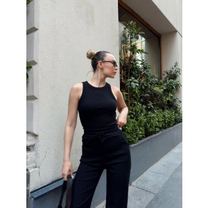 Kadın Kaşkorse Kumaş Atlet Ve Yüksek Bel Bol Paça Pantolon Ikili Takım