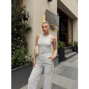 Kadın Kaşkorse Kumaş Atlet Ve Yüksek Bel Bol Paça Pantolon Ikili Takım