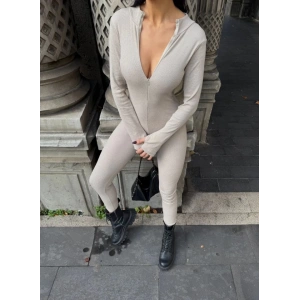 Kadın Kaşkorse Kumaş Fermuar Detaylı Tulum