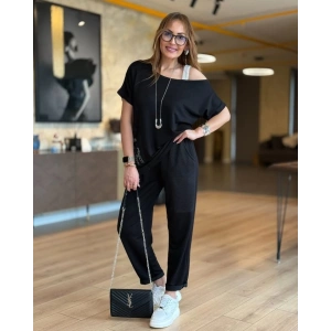 Kadın Kayık Yaka Baskı Detay Salaş Bluz Ve Yüksek Bel Pantolon Ikili Takım