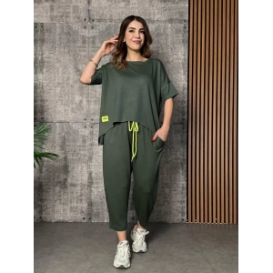 Kadın Kısa Kollu Bisiklet Yaka Viskon Iki Iplik Bluz Ve Pantolon Ikili Takım