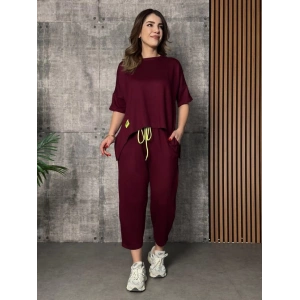 Kadın Kısa Kollu Bisiklet Yaka Viskon Iki Iplik Bluz Ve Pantolon Ikili Takım