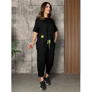 Kadın Kısa Kollu Bisiklet Yaka Viskon Iki Iplik Bluz Ve Pantolon Ikili Takım