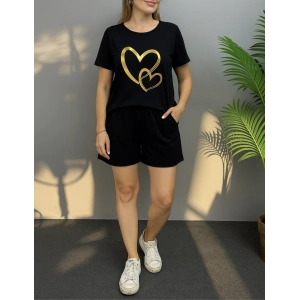 Kadın Kısa Kollu Bisiklet Yaka Viskon Iki Iplik Bluz Ve Short Ikili Takım