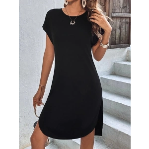 Kadın Kısa Kollu Bisiklet Yaka Viskon Iki Iplik Elbise