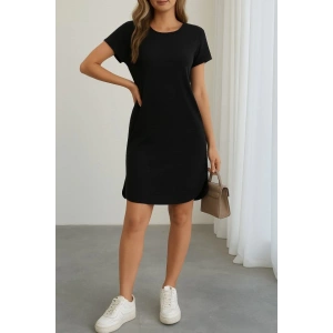 Kadın Kısa Kollu Bisiklet Yaka Viskon Iki Iplik Elbise
