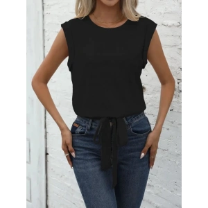 Kadın Kısa Kollu Etek Ucu Bağlama Detay Kolsuz Ithal Krep Bluz