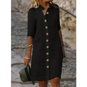 Kadın Kısa Kollu Hakim Yaka önden Düğmeli Kısa Müslim Elbise