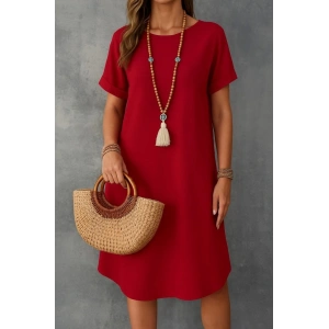 Kadın Kısa Kollu Kayık Yaka Bürümcük Elbise