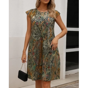 Kadın Kısa Kollu Kolları Fırfırlı Bisiklet Yakalı Kare Desenli Elbise