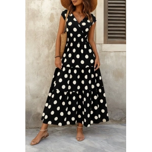 Kadın Kısa Kollu Kruvaze Yaka Beli Lastikli Süprem Maksi Boy Elbise