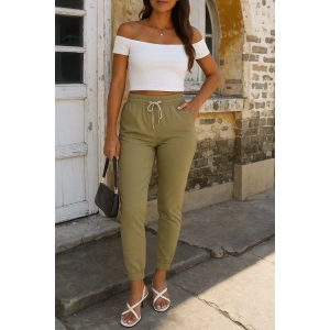 Kadın Kısa Kollu Madonna Yaka Viskon Crop Bluz Cepli Iki Iplik Eşofman Takım