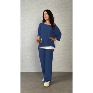 Kadın Kısa Kollu Omuzlardan Açık Yarasa Kollu Bürümcük Bluz Ve Pantolon Ve Viskon Atlet