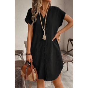 Kadın Kısa Kollu önden Düğmeli Ithal Keten Elbise