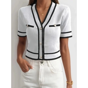 Kadın Kısa Kollu önden Düğmeli Triko Bluz