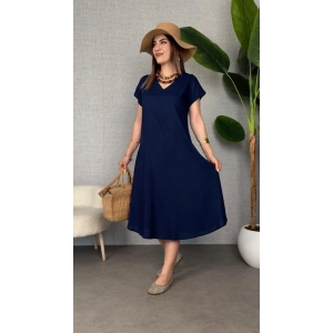 Kadın Kısa Kollu V Yaka Salaş Maxi Boy Elbise
