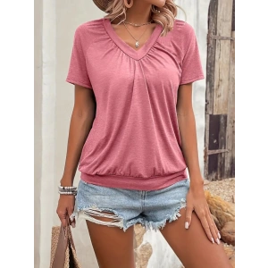 Kadın Kısa Kollu V Yakalı Büzgü Detaylı Viskon Bluz